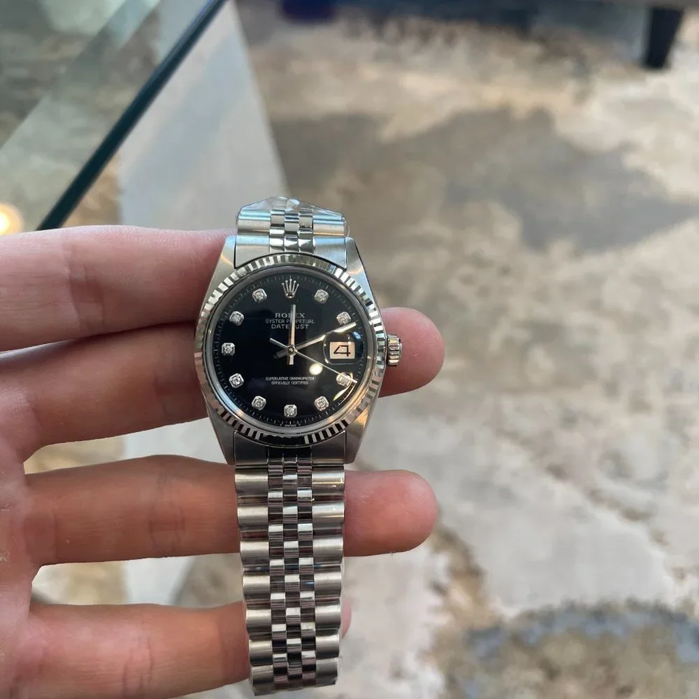 New Rolex Men's 36mm Black Dial Diamond Watch